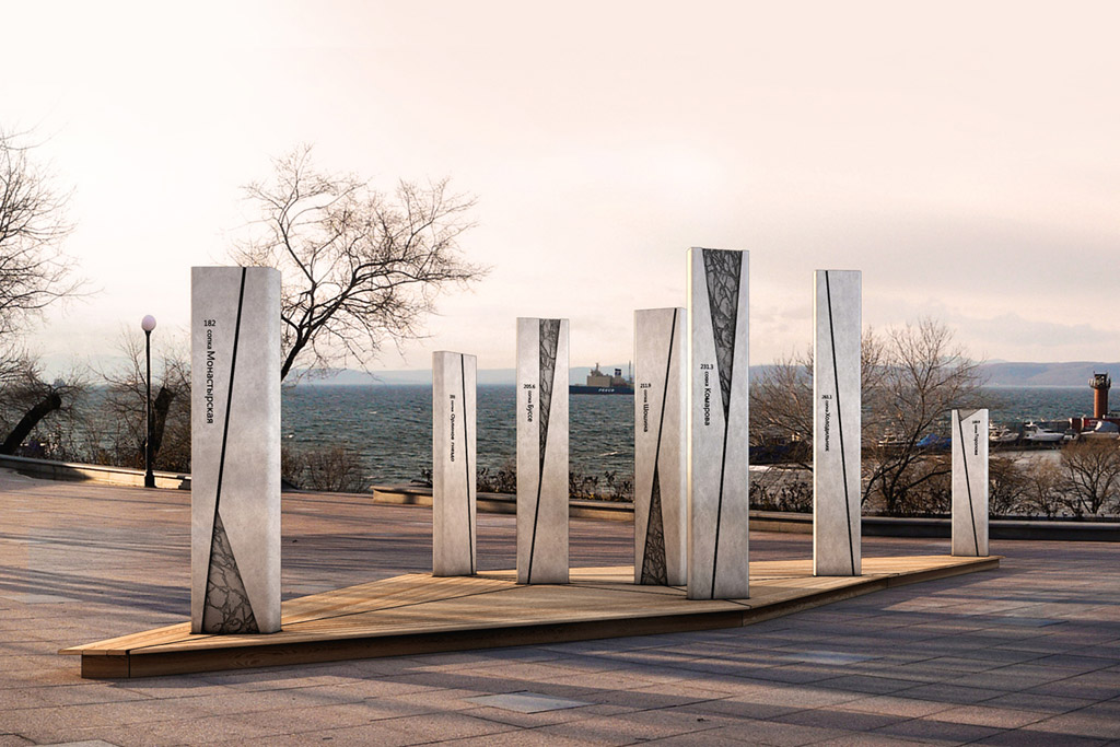 Проект скульптуры "Семь сопок Владивостока" на набережной Спортивной гавани