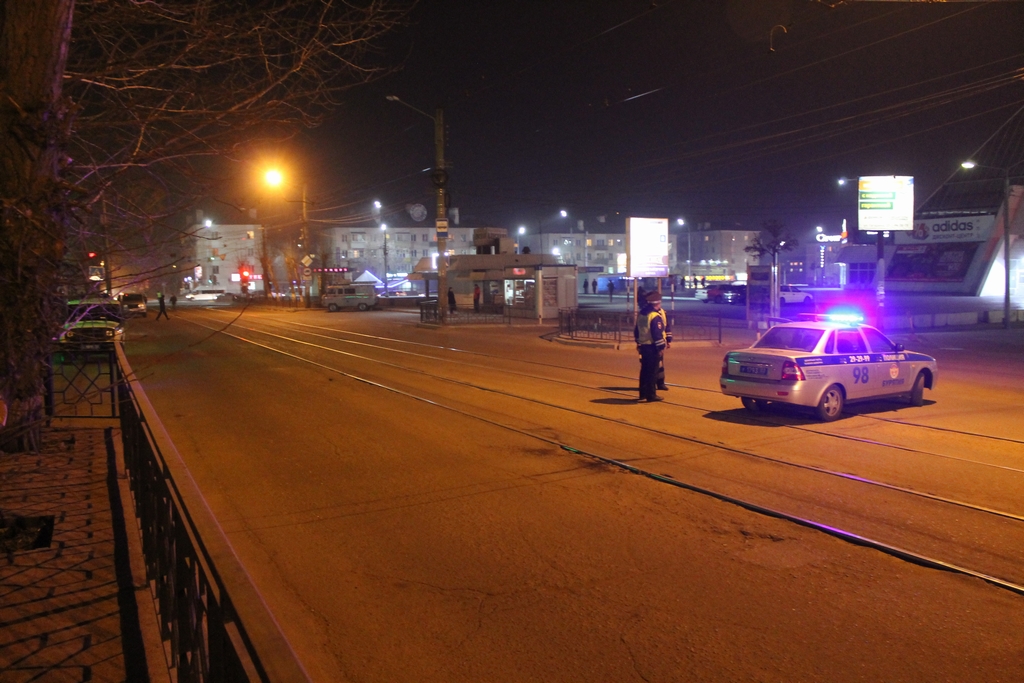 Пост ДПС, можно также видеть еще одну машину полиции и машину МЧС