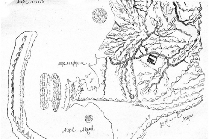 Анадырский острог, на карте Ивана Львова, около 1710 года ru.wikipedia.org