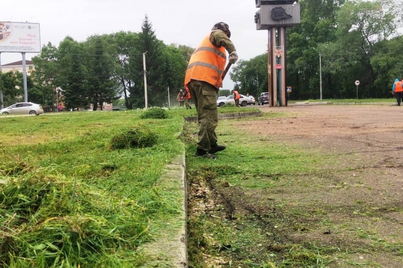 Работы по скосу травы мэрия города