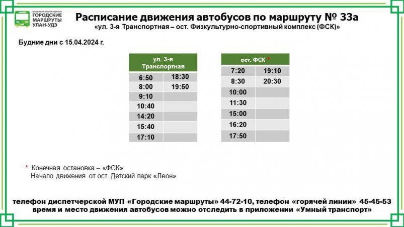 Расписание движения автобусного маршрута №3а МУП "Городские маршруты"