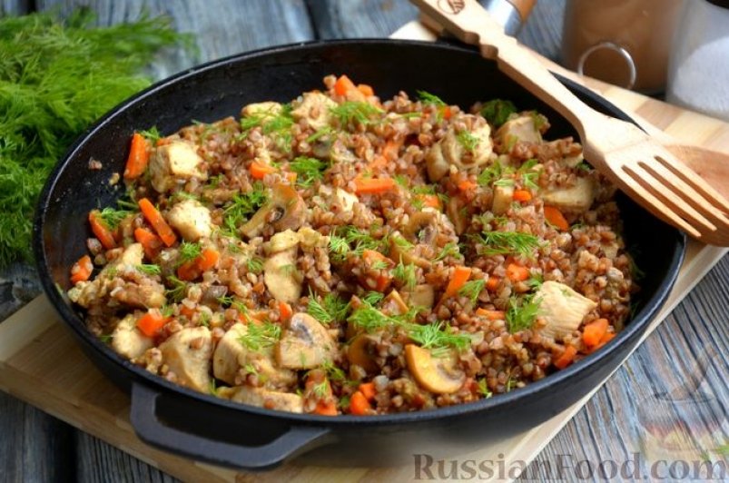 Гречка с грибами и курицей russianfood.com