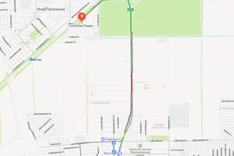В Краснодаре на Восточном обходе образовалась многокилометровая пробка "Яндекс карты"