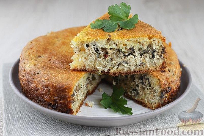 Манник на кефире с курицей, грибами и зеленью russianfood.com