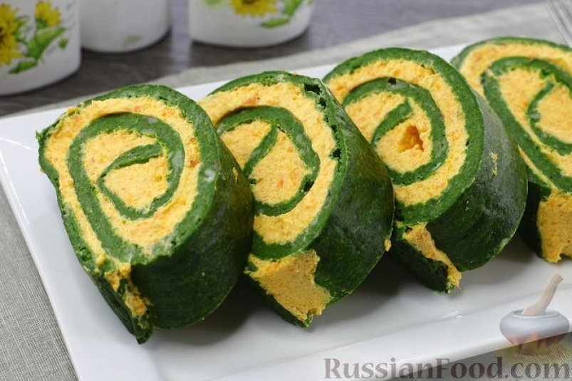 Феерия цвета и вкуса: изысканные зелёные рулеты с нежным кремом из сливочного сыра и моркови russianfood.com