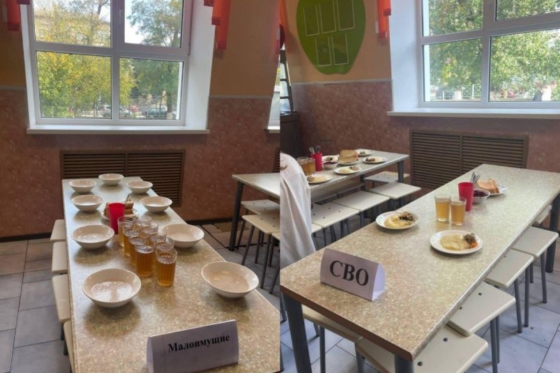 Школьная столовая с табличками "СВО" и "Малоимущие" Открытые источники в соцсетях Школьная столовая с табличками "СВО" и "Малоимущие" Открытые источники в соцсетях