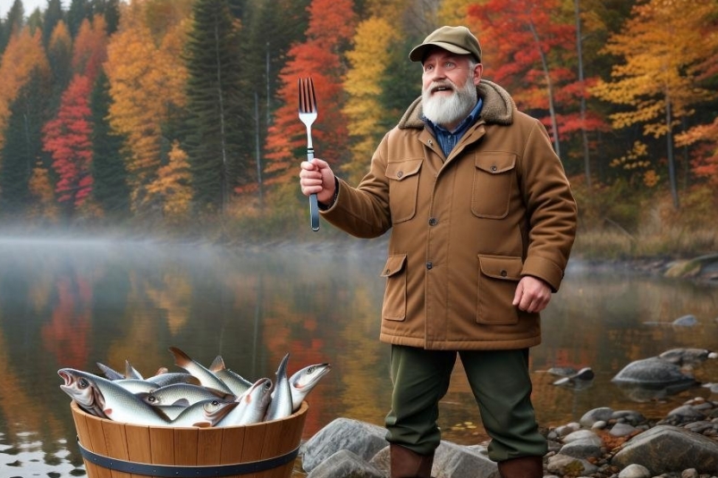 Рыбалка в ноябре: беру с собой обычную вилку - клюёт в 5 раз чаще, чем на приманку ИИ Kandinsky (18+)