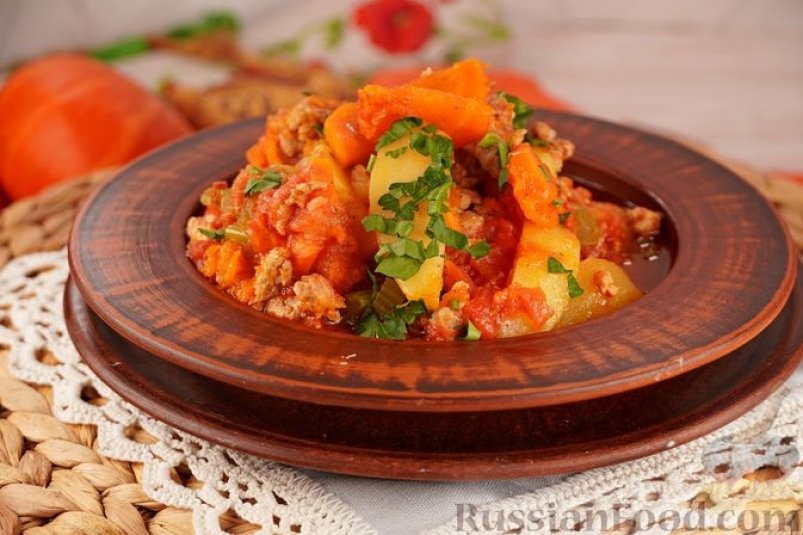 Картофельное рагу с фаршем и тыквой russianfood.com