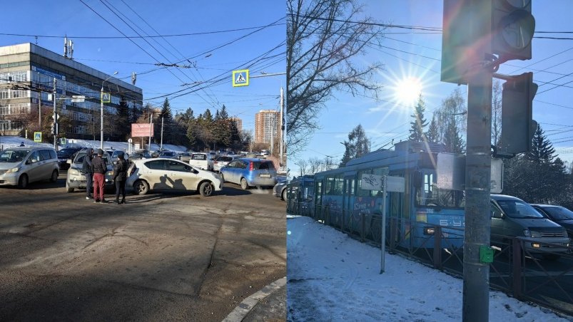 Троллейбусы встали в пробку из-за аварии на Лермонтова в Иркутске ДТП 38RUS