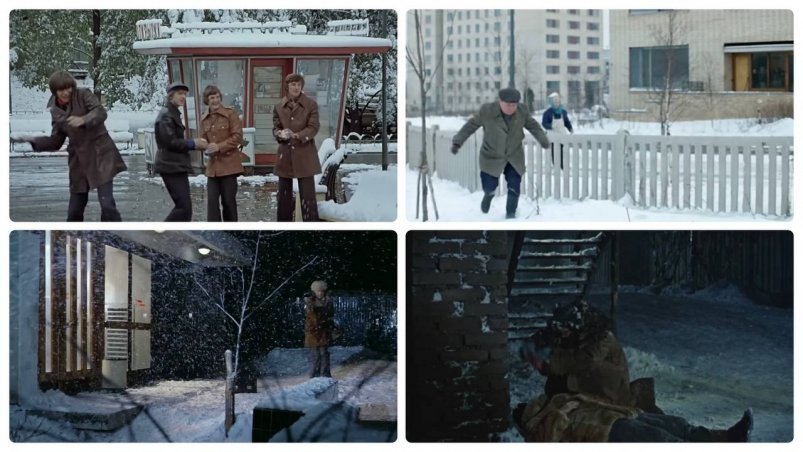 Угадайте фильм СССР по зимним улицам - 5 кадров "Служебный роман" (6+), "Ирония судьбы" (6+), "Джентельмены удачи" (6+), "Операция ы" (6+)