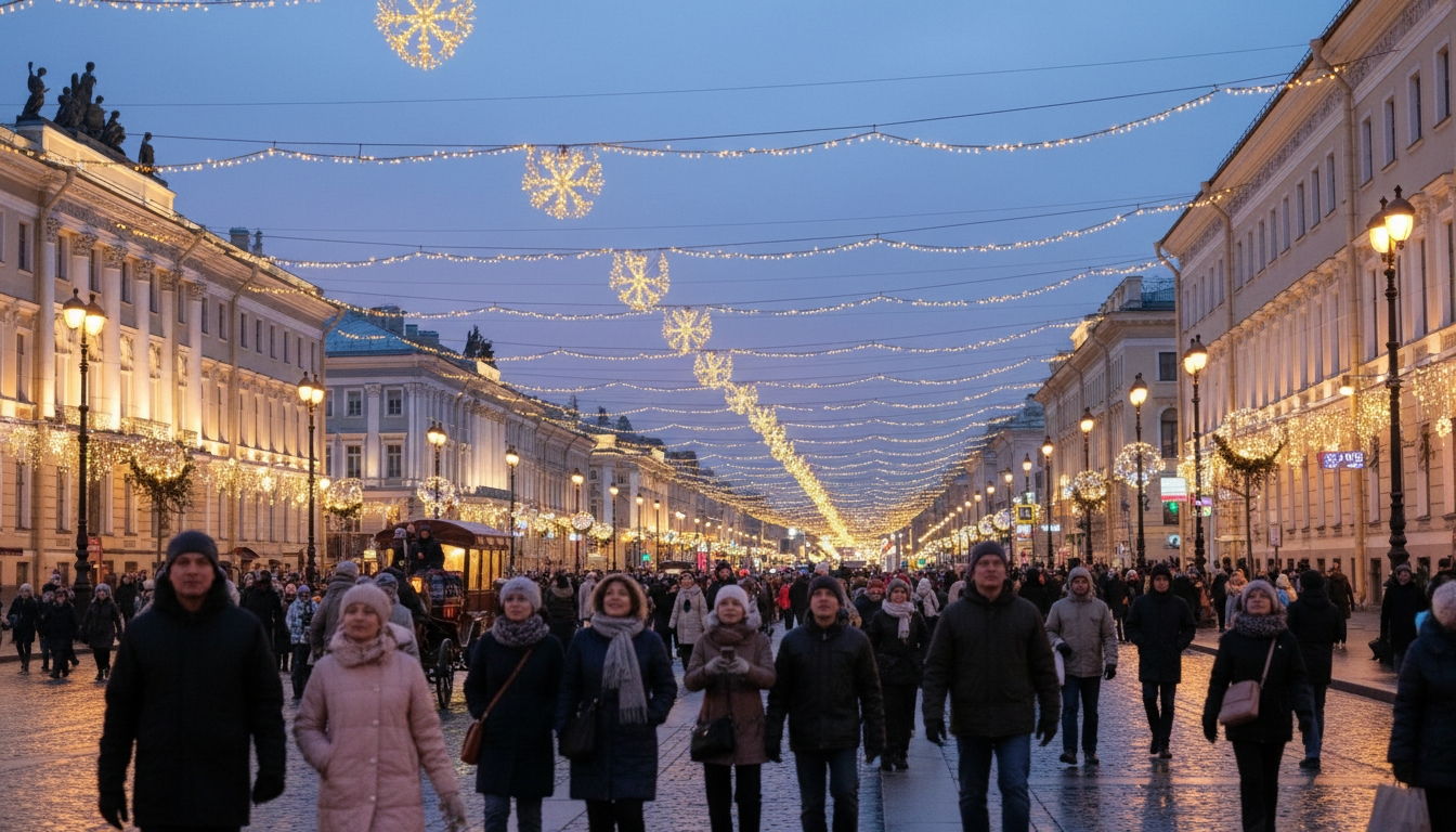 Петербург зажёг новогоднюю иллюминацию и готовится к праздникам Сгенерировано