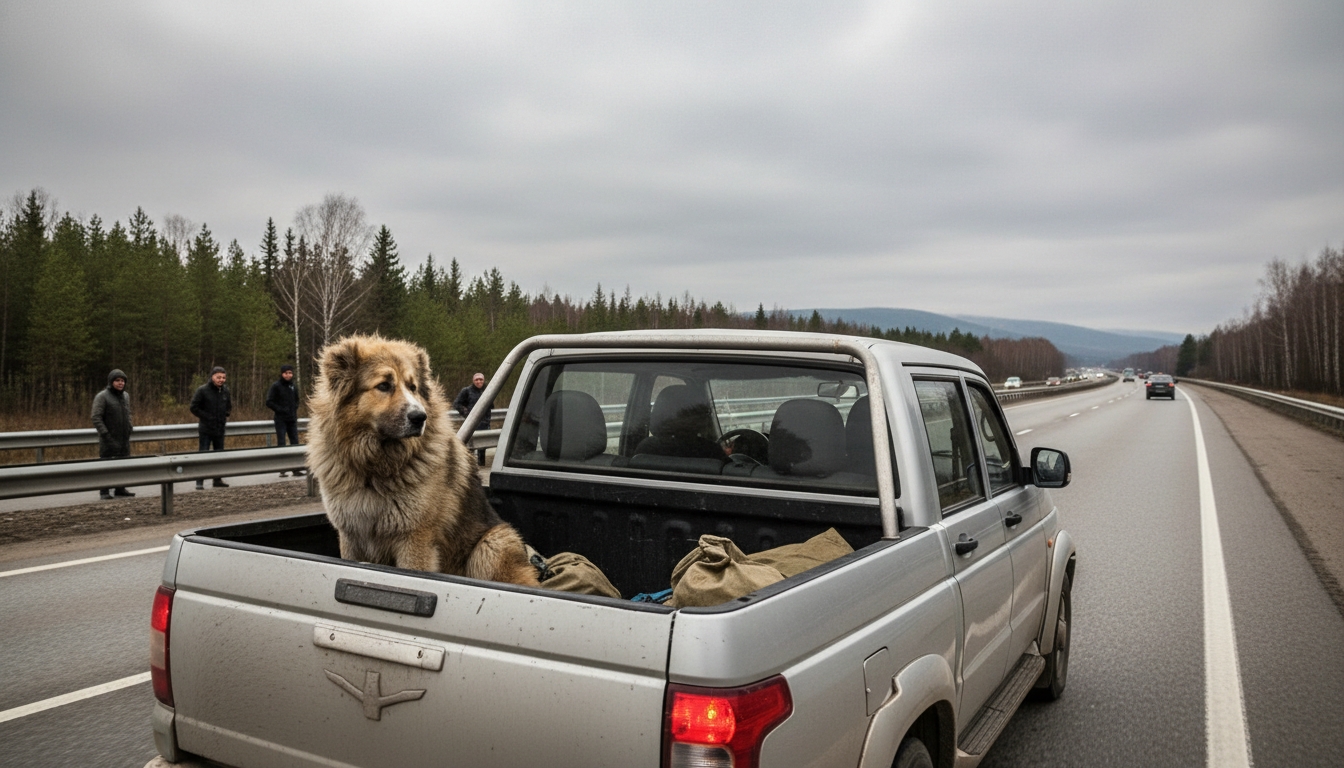 Собаку везли в открытом кузове пикапа на Киевском шоссе Сгенерировано