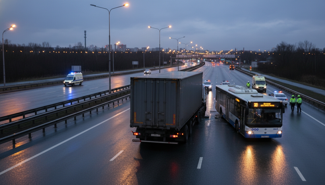 Автобус столкнулся с фурой на Пулковском шоссе Сгенерировано