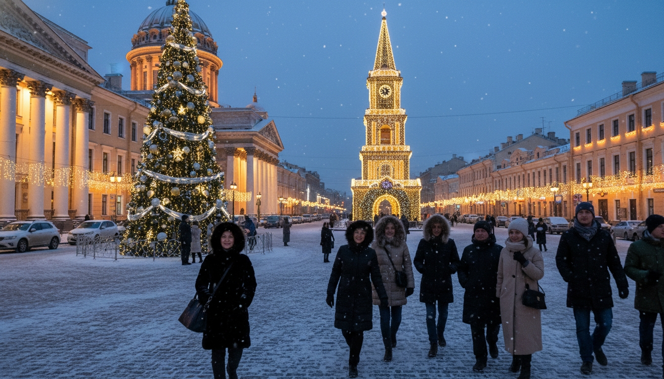 Петербург украшают к Новому году: елка у Казанского собора и свет на Думской Сгенерировано