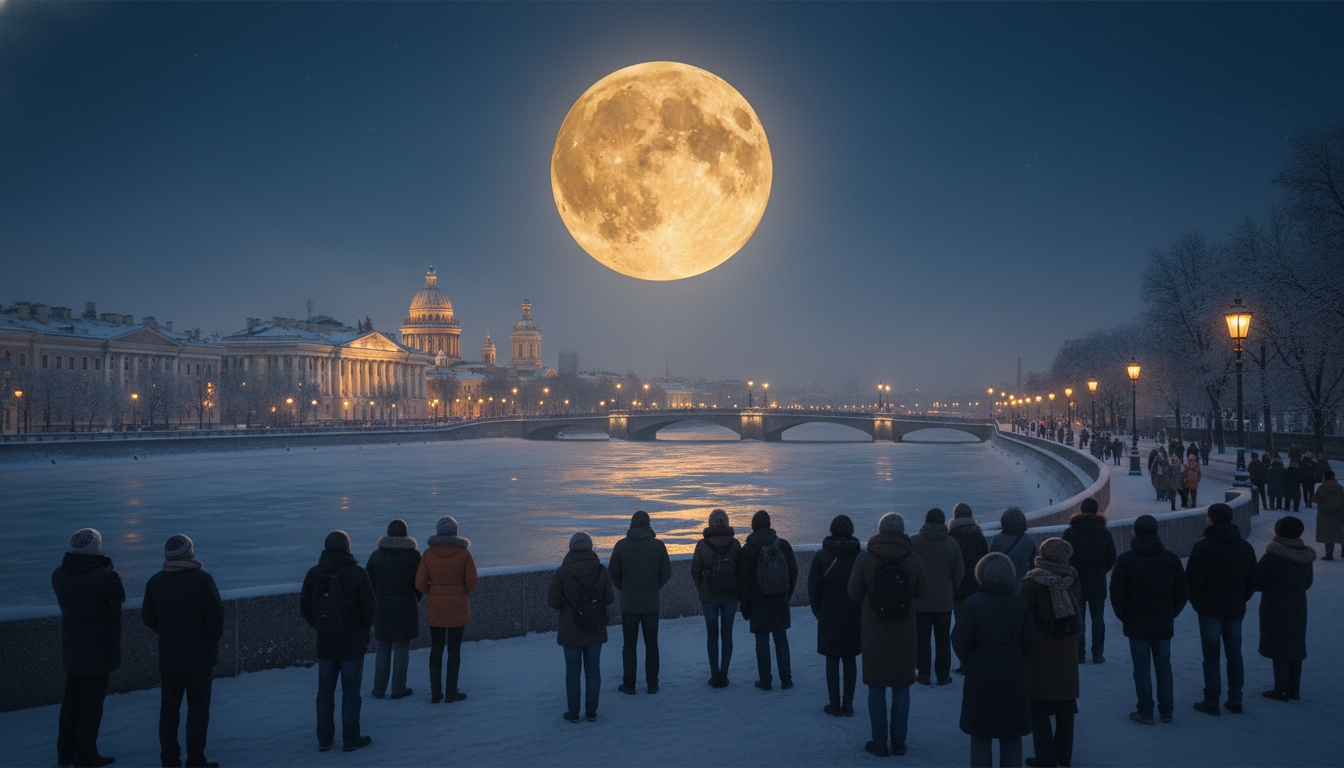 Над Петербургом засияло последнее в году суперлуние Сгенерировано