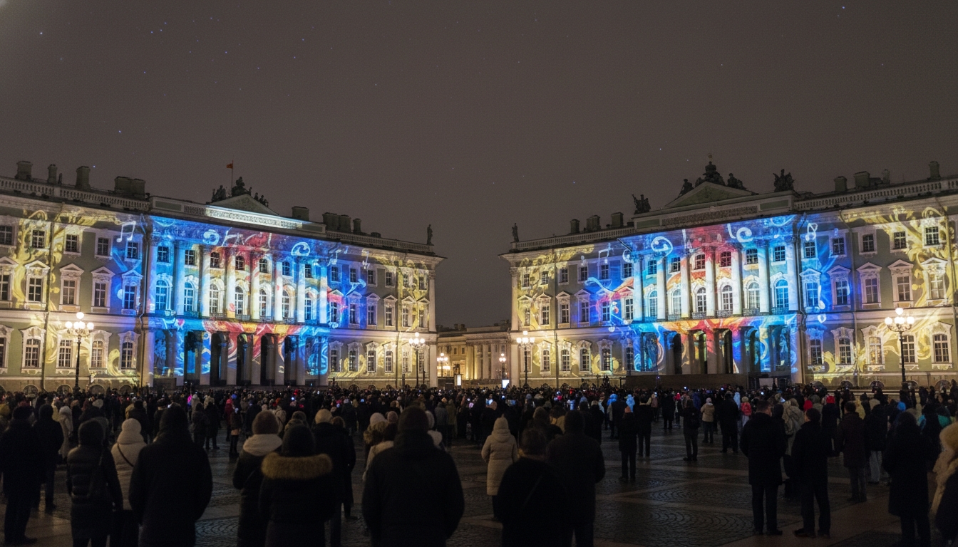 Световое шоу ко дню рождения Чайковского стартовало на Дворцовой Сгенерировано