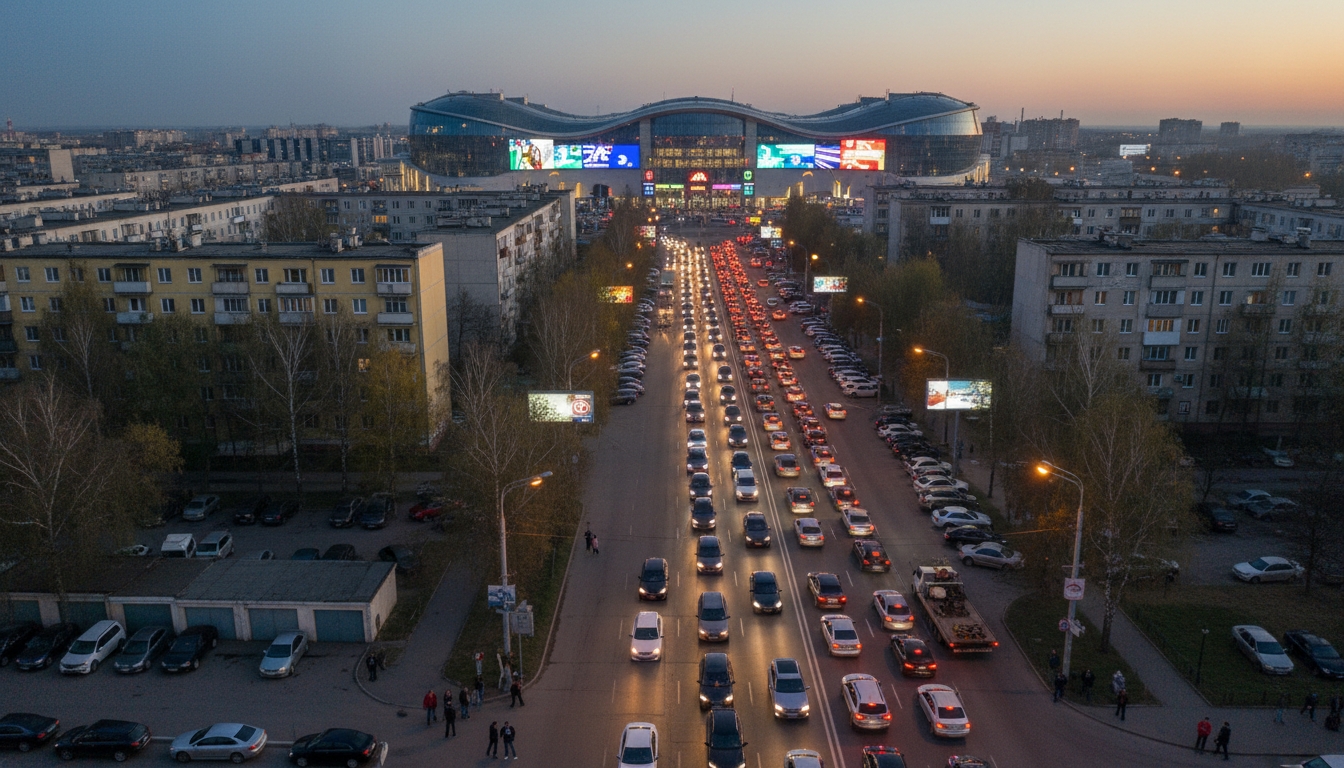 Пробки и давка из-за открытия нового ТРЦ в Приморском районе Сгенерировано