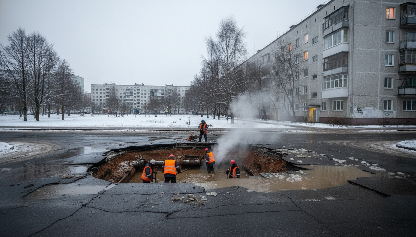 Асфальт обрушился у Купчинского сквера из-за прорыва трубы Сгенерировано