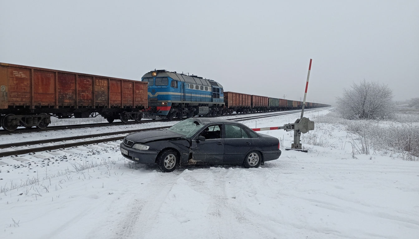Легковушка столкнулась с поездом на Северном Кавказе Сгенерировано