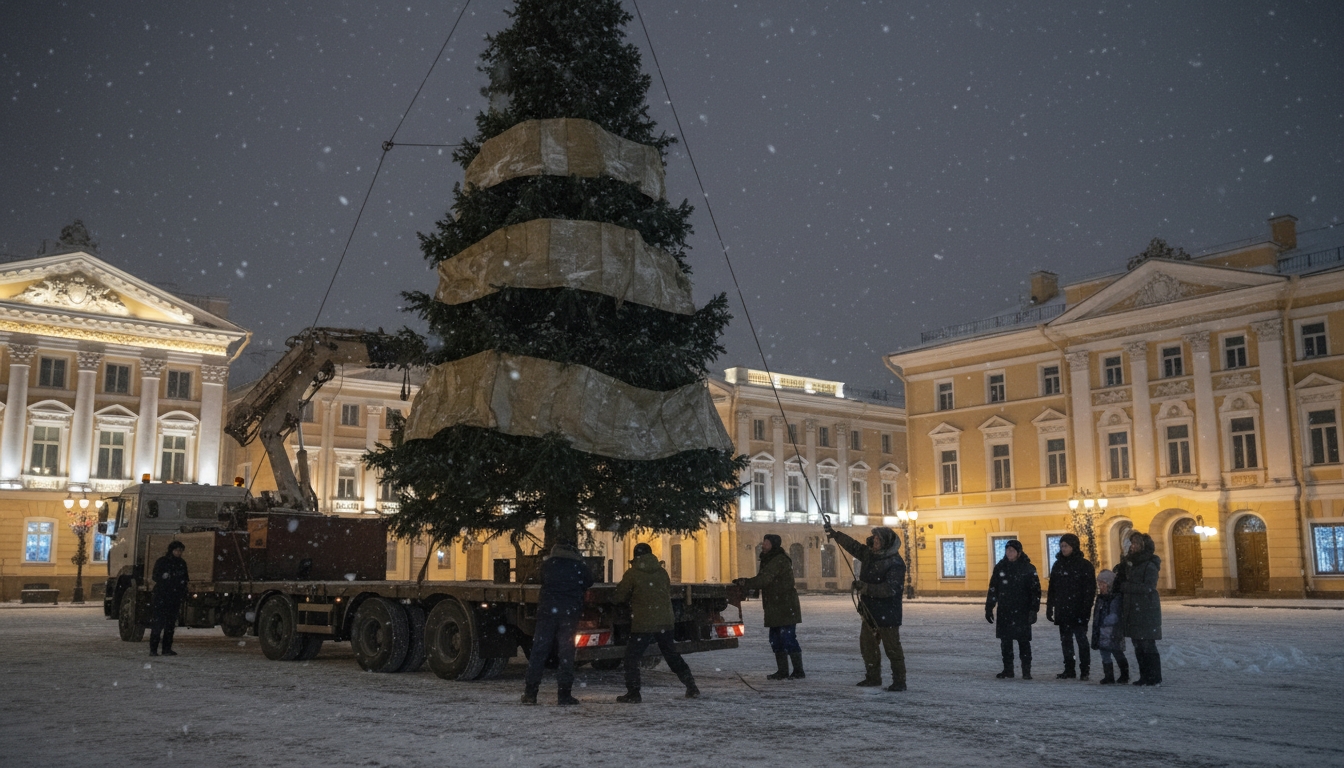 Главную ёлку Петербурга привезли на Дворцовую площадь Сгенерировано