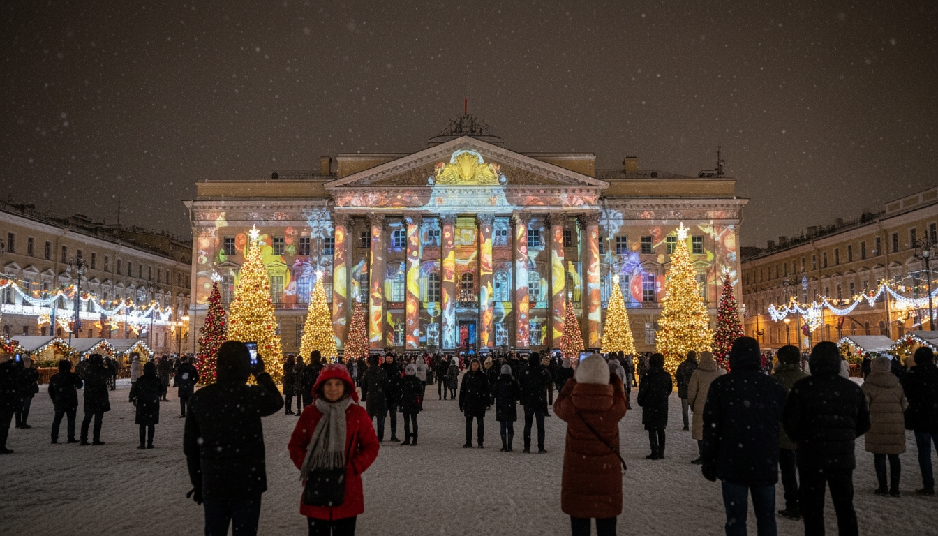 Новогоднее мультимедийное шоу покажут на Дворцовой площади Сгенерировано