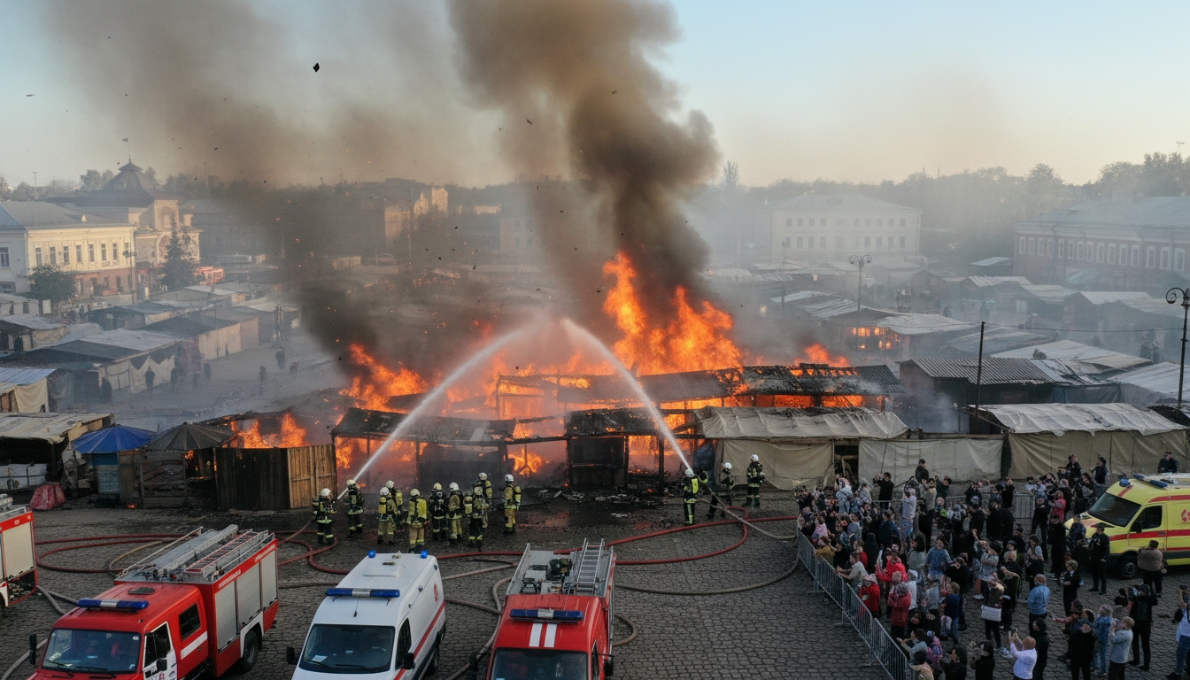 Пожар на Правобережном рынке: один погибший, трое пострадавших Сгенерировано