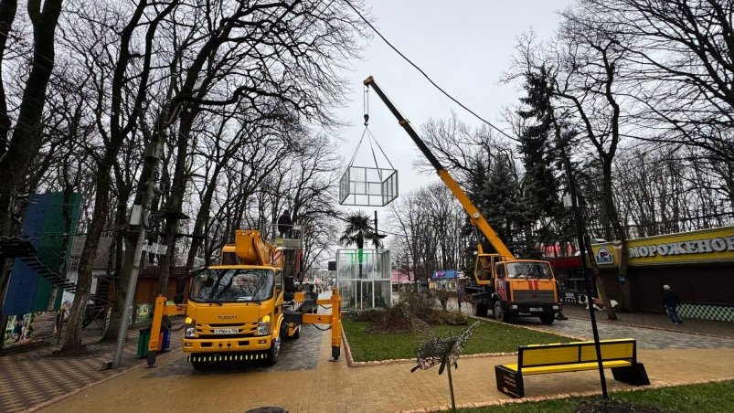 Пальму в парке Победы Ставрополя укрыли под стеклянный колпак на зиму Пресс-служба ставропольских парков