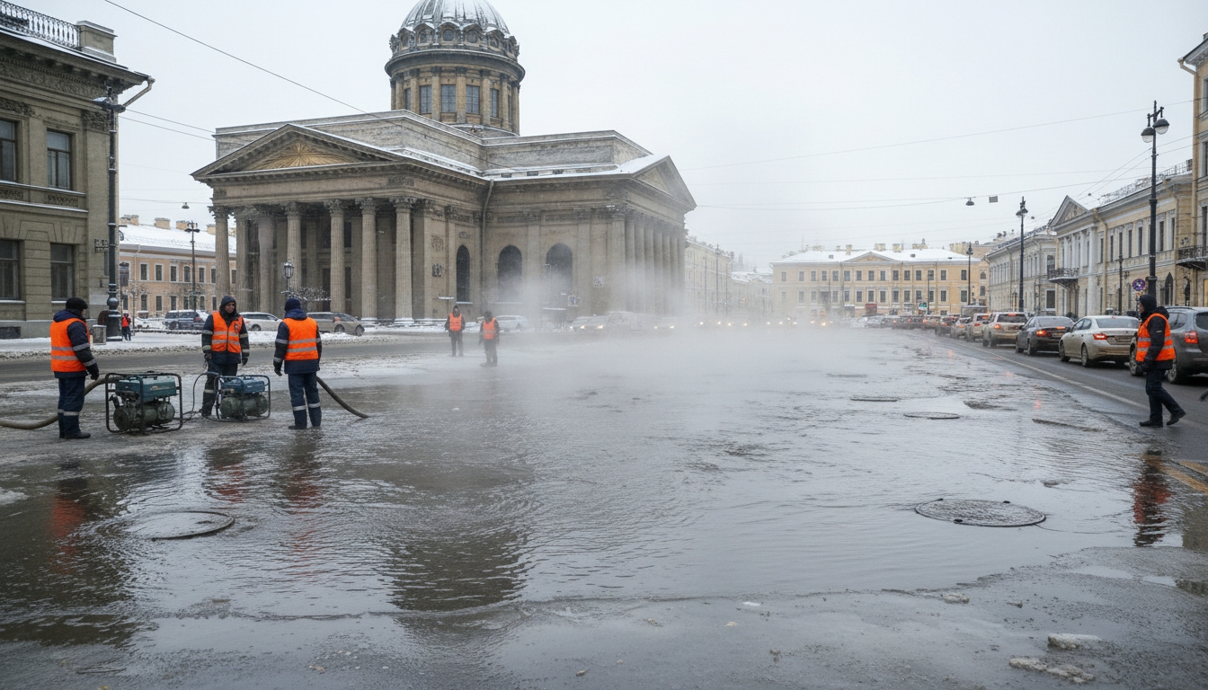 Потоп на Пироговской набережной перекрыл движение Сгенерировано